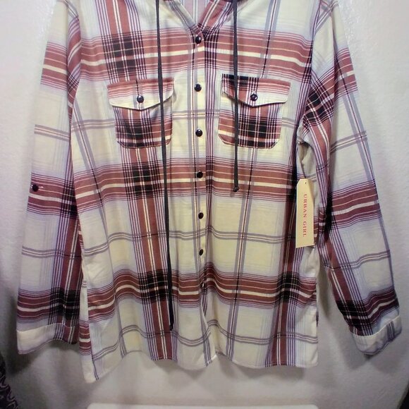 Urban Girl Plaid Button Down Hoodie 1X NWT - Picture 4 of 16